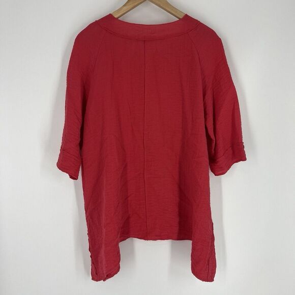 Habitat Top Size Small Womens Rose Red Pieced Button Tunic Boho Shirt Blouse - Picture 6 of 9